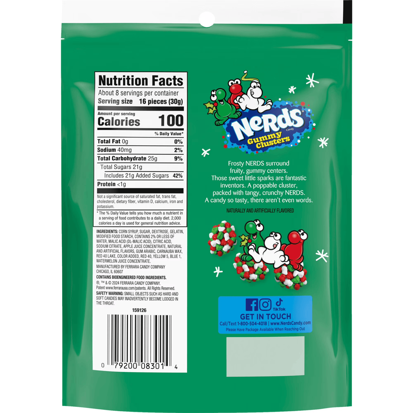 Nerds Holiday Gummy Clusters Stand Up Pouch - Christmas - 226g