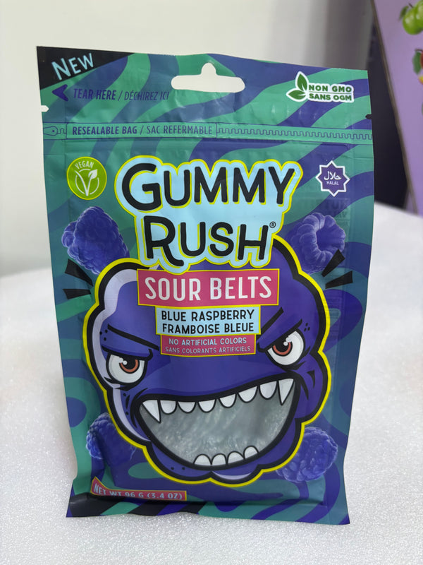 Gummy Rush Blue Raspberry Sour Belts (Halal) - 96g
