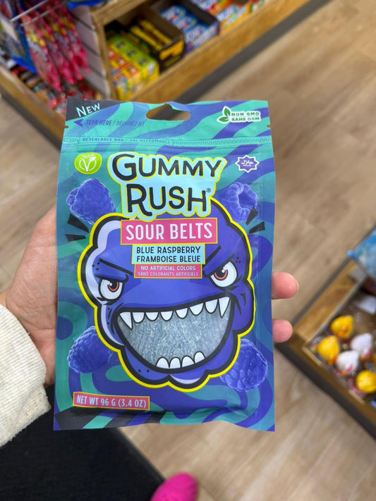 Gummy Rush Blue Raspberry Sour Belts (Halal) - 96g