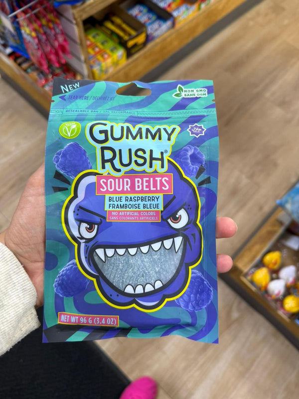 Gummy Rush Blue Raspberry Sour Belts (Halal) - 96g