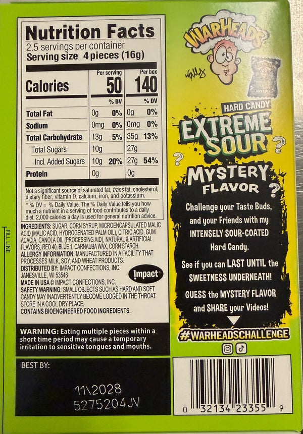 Warheads Extreme Sour Mystery Hard Candy - 42g