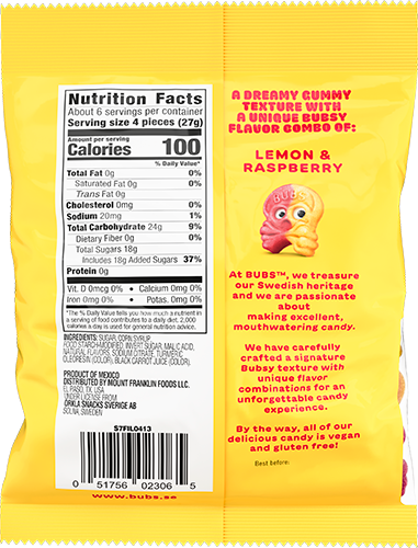 Bubs Sour Skulls Lemon Raspberry Swedish Candy - 156g