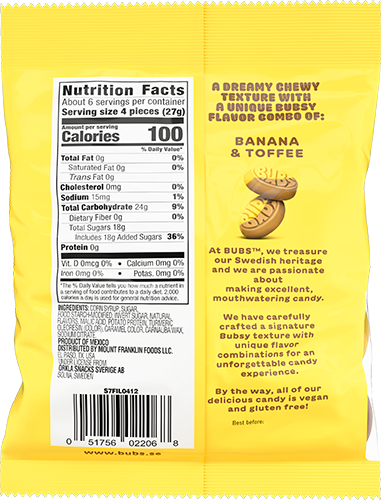 Bubs Sour Sweet Ovals Banana Toffee Swedish Candy - 156g