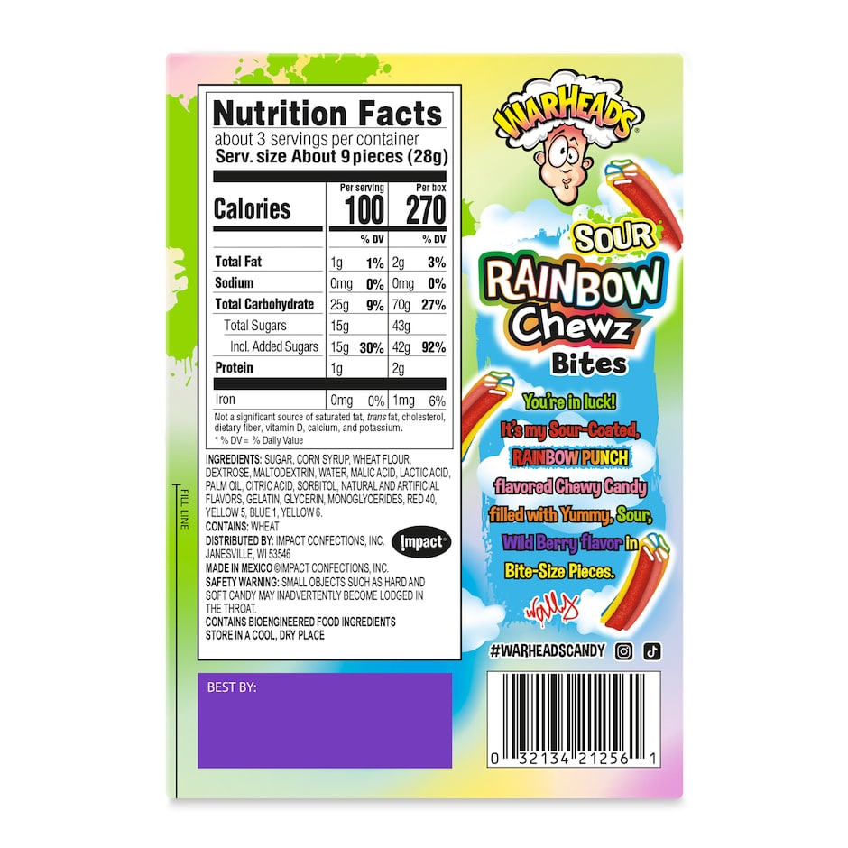Warheads Sour Rainbow Chewz Bites - 85g