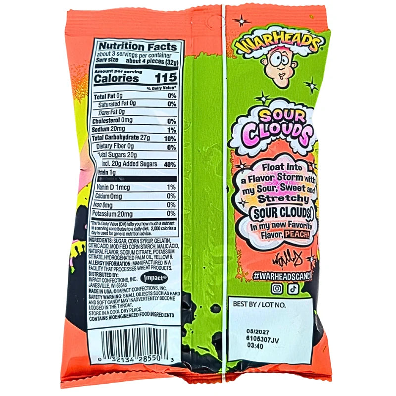 Warheads Sour Clouds Peach - 3oz